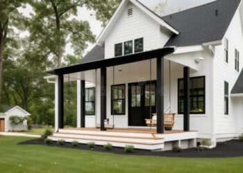 Elegant and Modern Farmhouse Exterior with Black Siding, White Trim ...